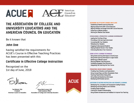 ACUE Certificate
