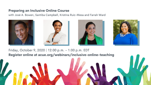 Graphic promoting ACUE webinar 'preparing an inclusive online course'