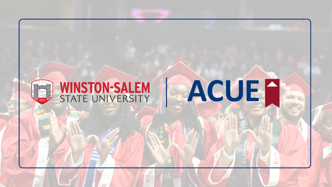 WSSU and ACUE logos overlayed over an image of graduates at WSSU