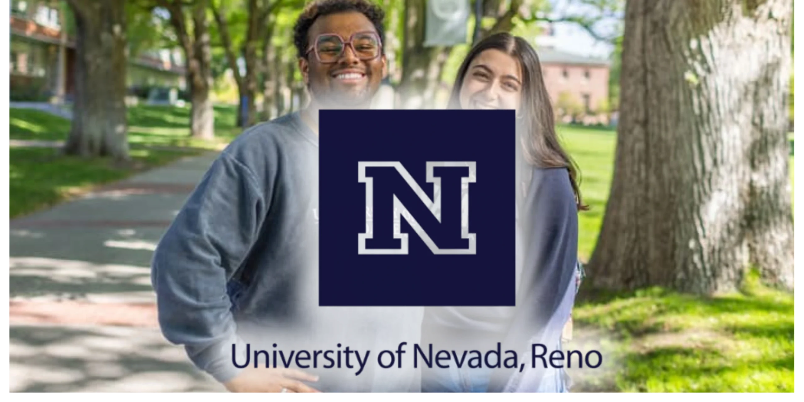 University of Nevada, Reno logo with students on campus representing higher student evaluations and grades